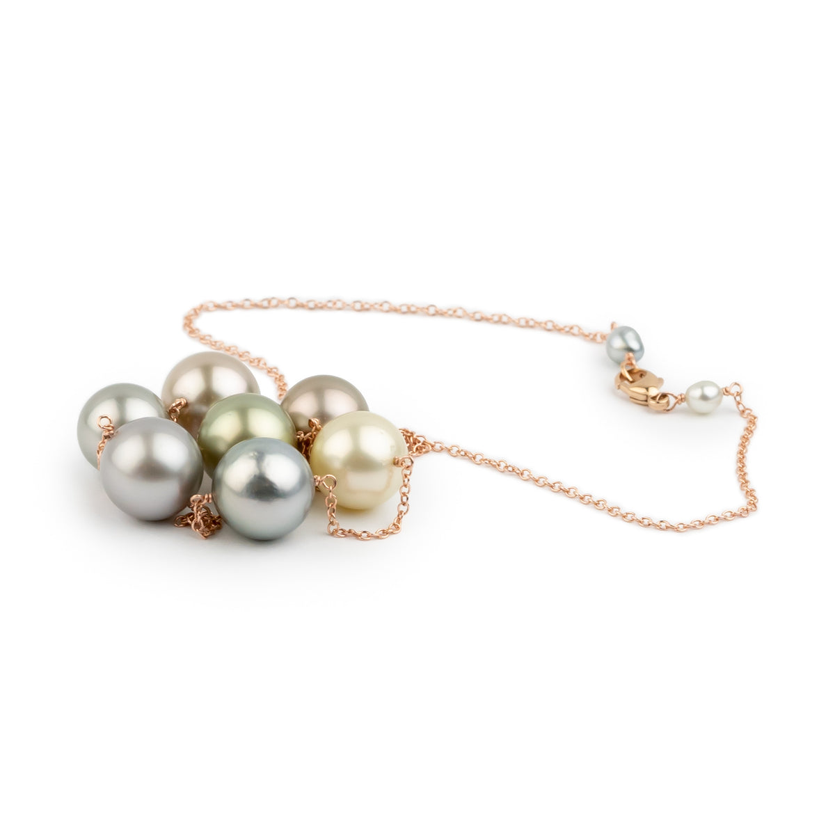 Spring Blossom Tahitian Pearl Tin-Cup Necklace on 14k Rose Gold