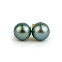 Blue-Green 9.3-9.7mm Tahitian Pearl Stud Earrings