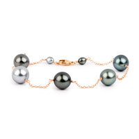 Stormy Skies Tahitian Pearl Tin Cup Bracelet on 14K Rose Gold