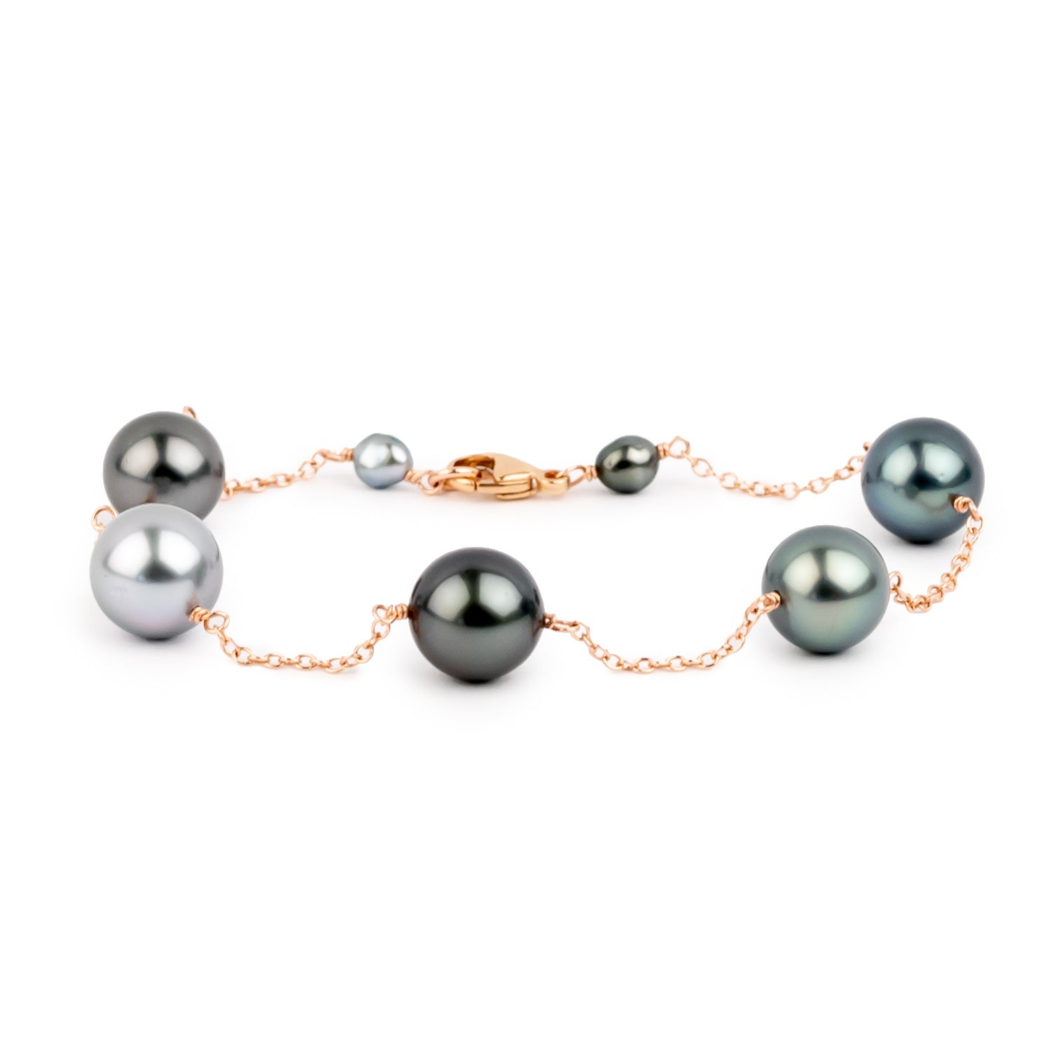 Stormy Skies Tahitian Pearl Tin Cup Bracelet on 14K Rose Gold