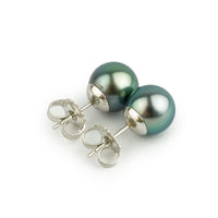 Blue-Green 9.3-9.7mm Tahitian Pearl Stud Earrings