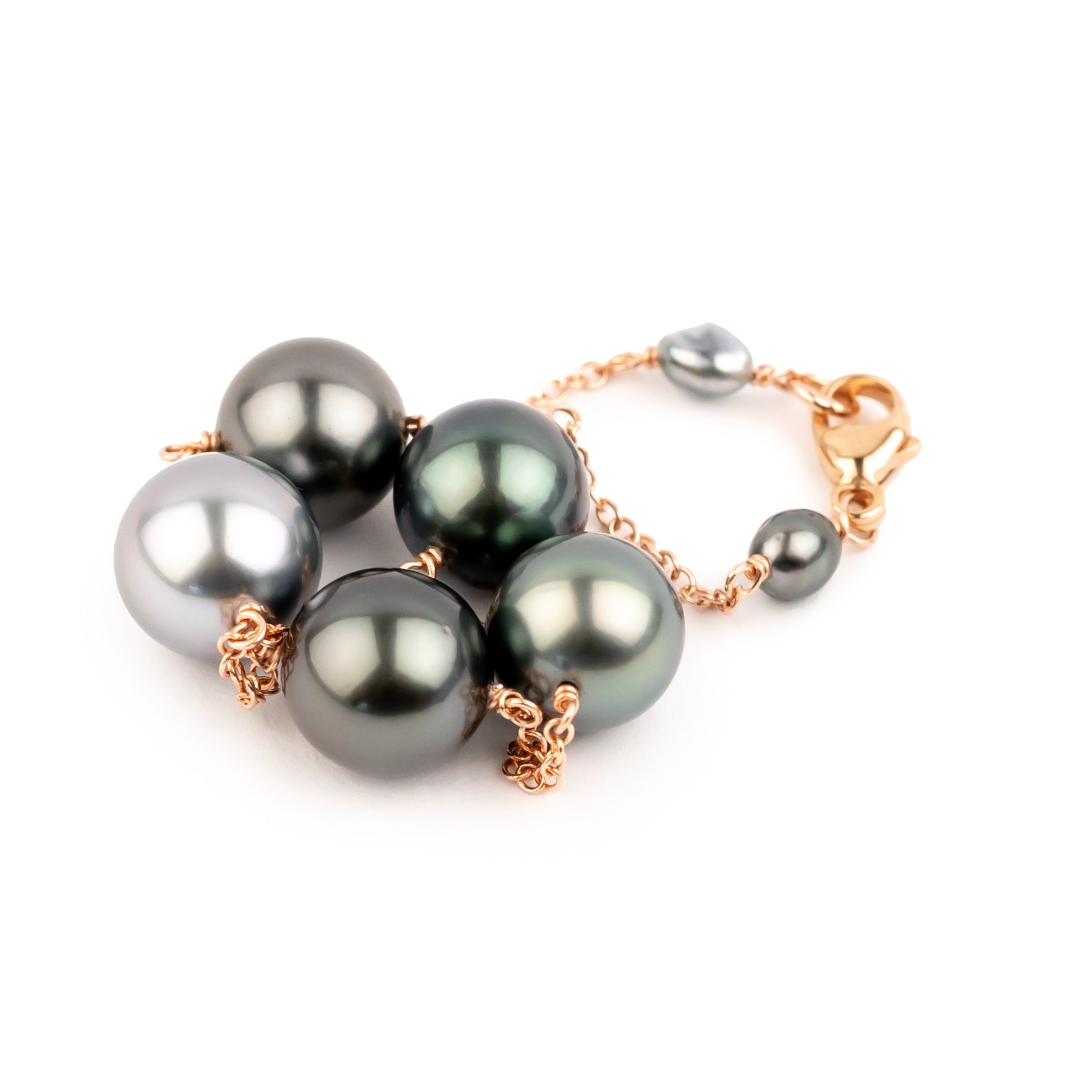 Stormy Skies Tahitian Pearl Tin Cup Bracelet on 14K Rose Gold