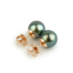 Blue-Green 9.3-9.7mm Tahitian Pearl Stud Earrings