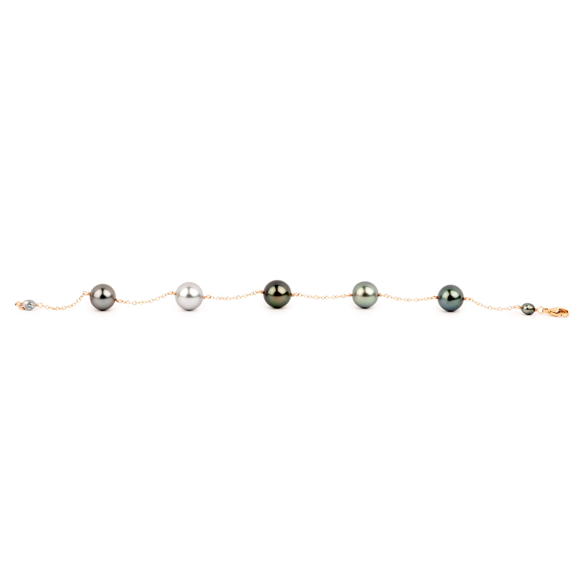 Stormy Skies Tahitian Pearl Tin Cup Bracelet on 14K Rose Gold