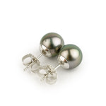 Pink-Green Peacock 9.2-9.8mm Tahitian Pearl Stud Earrings