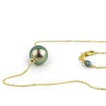 Vibrant Peacock Green 10.2mm Tahitian Pearl Solitaire Necklace on 14K Yellow Gold