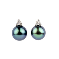 Electric Indigo Tahitian Pearl & Diamond Toru Earrings on 14K White Gold