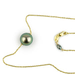 Vibrant Peacock Green 10.2mm Tahitian Pearl Solitaire Necklace on 14K Yellow Gold