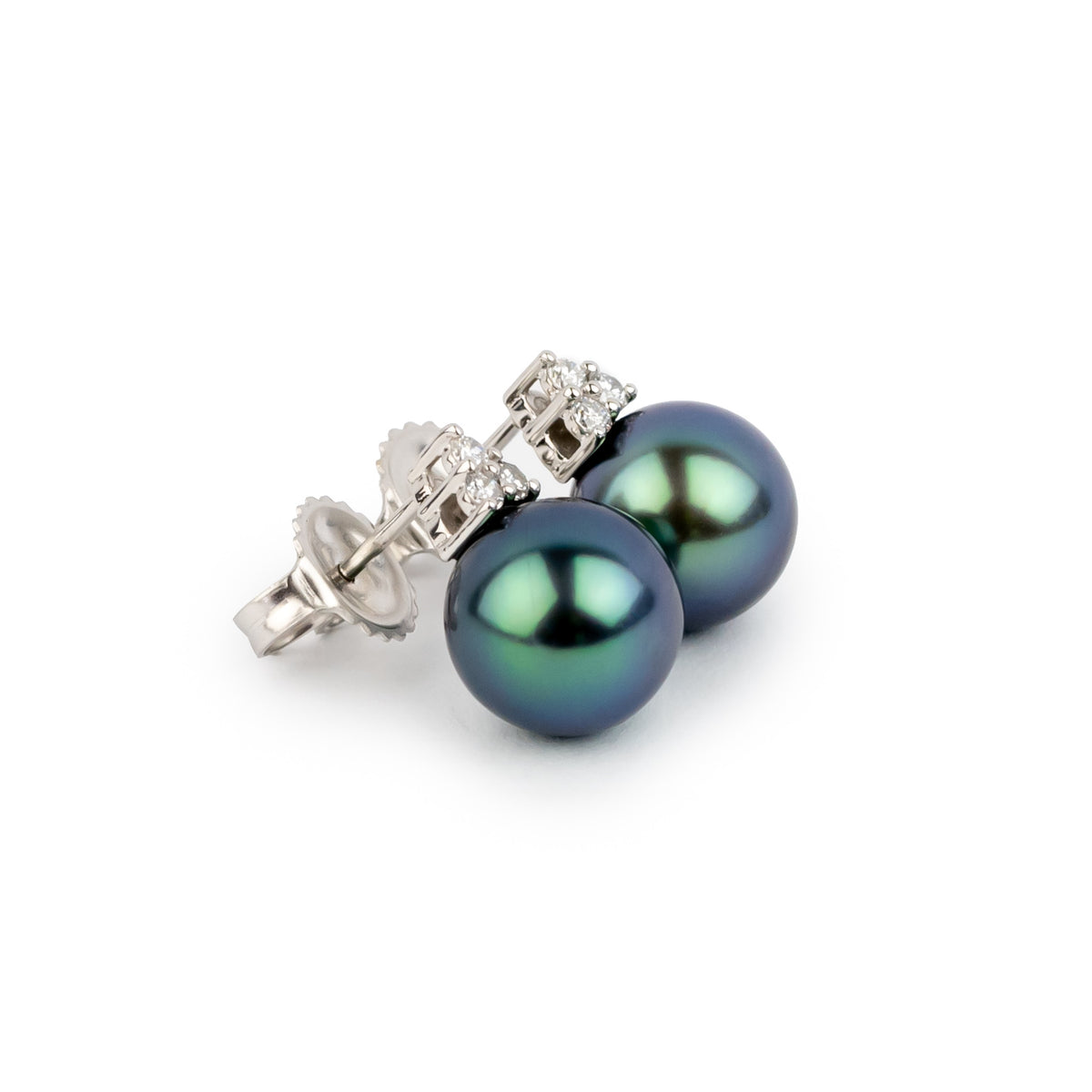 Electric Indigo Tahitian Pearl & Diamond Toru Earrings on 14K White Gold