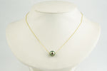 Vibrant Peacock Green 10.2mm Tahitian Pearl Solitaire Necklace on 14K Yellow Gold