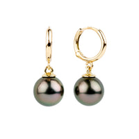 Plum Green Tahitian Pearl Huggie Hoop Earrings