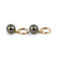 Plum Green Tahitian Pearl Huggie Hoop Earrings