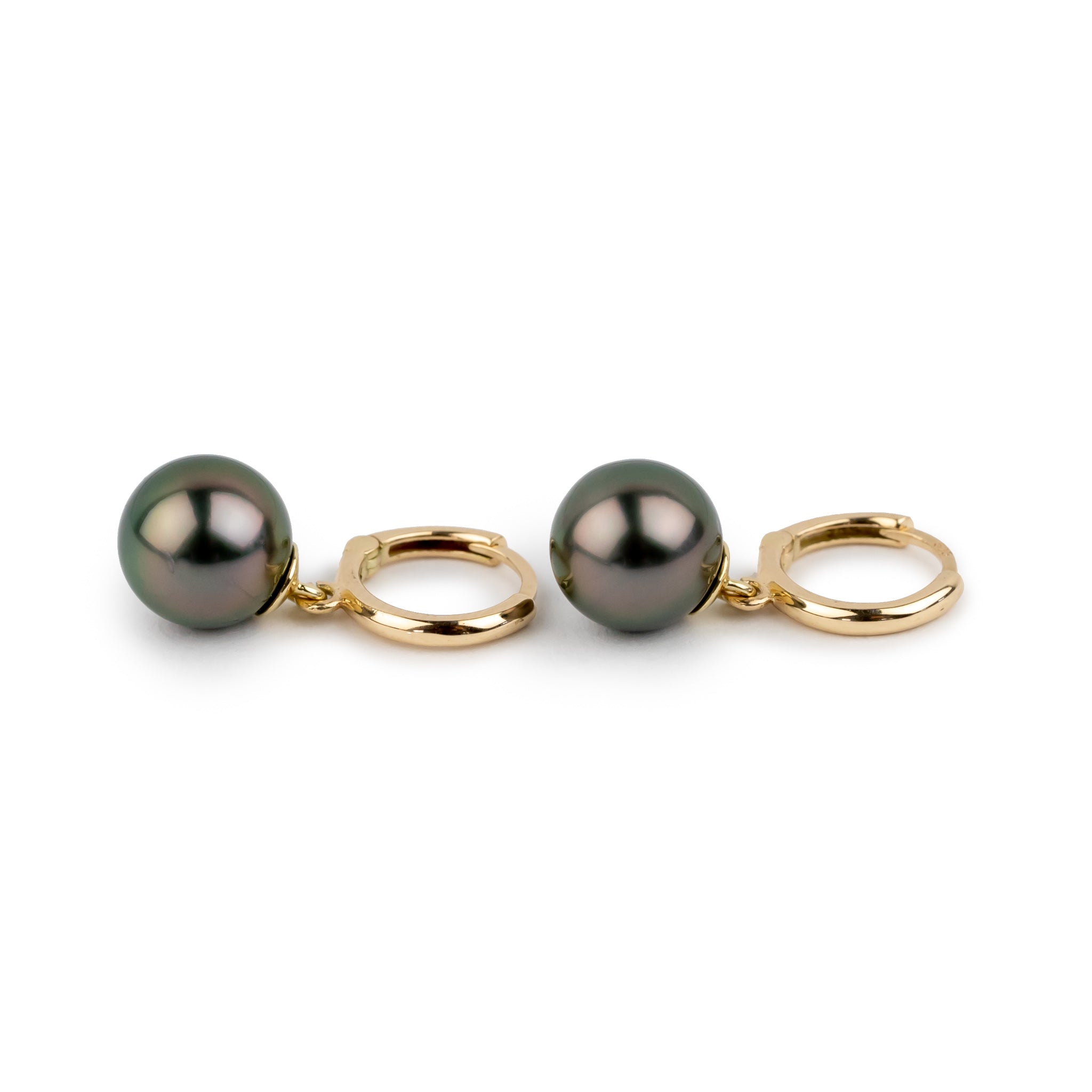 Plum Green Tahitian Pearl Huggie Hoop Earrings