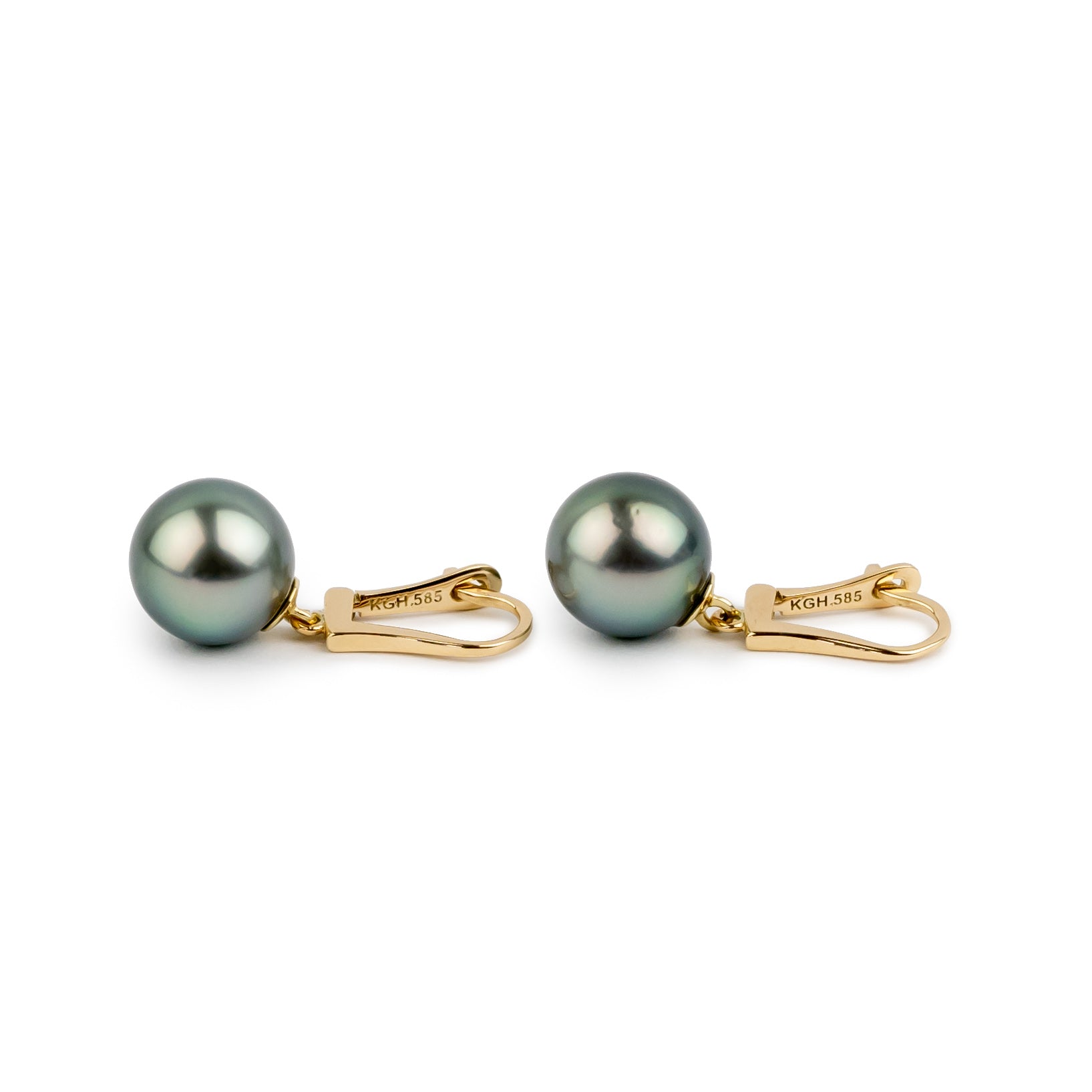 Blue Peacock 10mm Tahitian Pearl Lever Back Earrings on 14K Yellow Gold