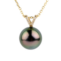 Aubergine Peacock Tahitian Pearl & Diamond Hoa Necklace on 14K Yellow Gold