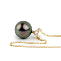 Aubergine Peacock Tahitian Pearl & Diamond Hoa Necklace on 14K Yellow Gold