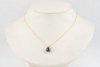 Aubergine Peacock Tahitian Pearl & Diamond Hoa Necklace on 14K Yellow Gold