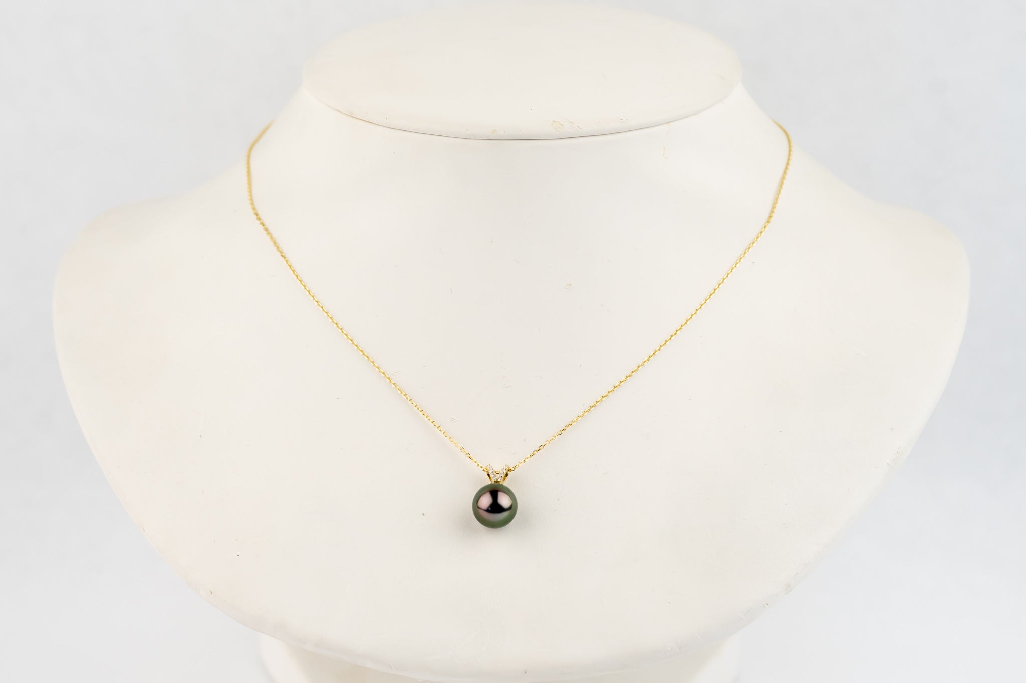 Aubergine Peacock Tahitian Pearl & Diamond Hoa Necklace on 14K Yellow Gold