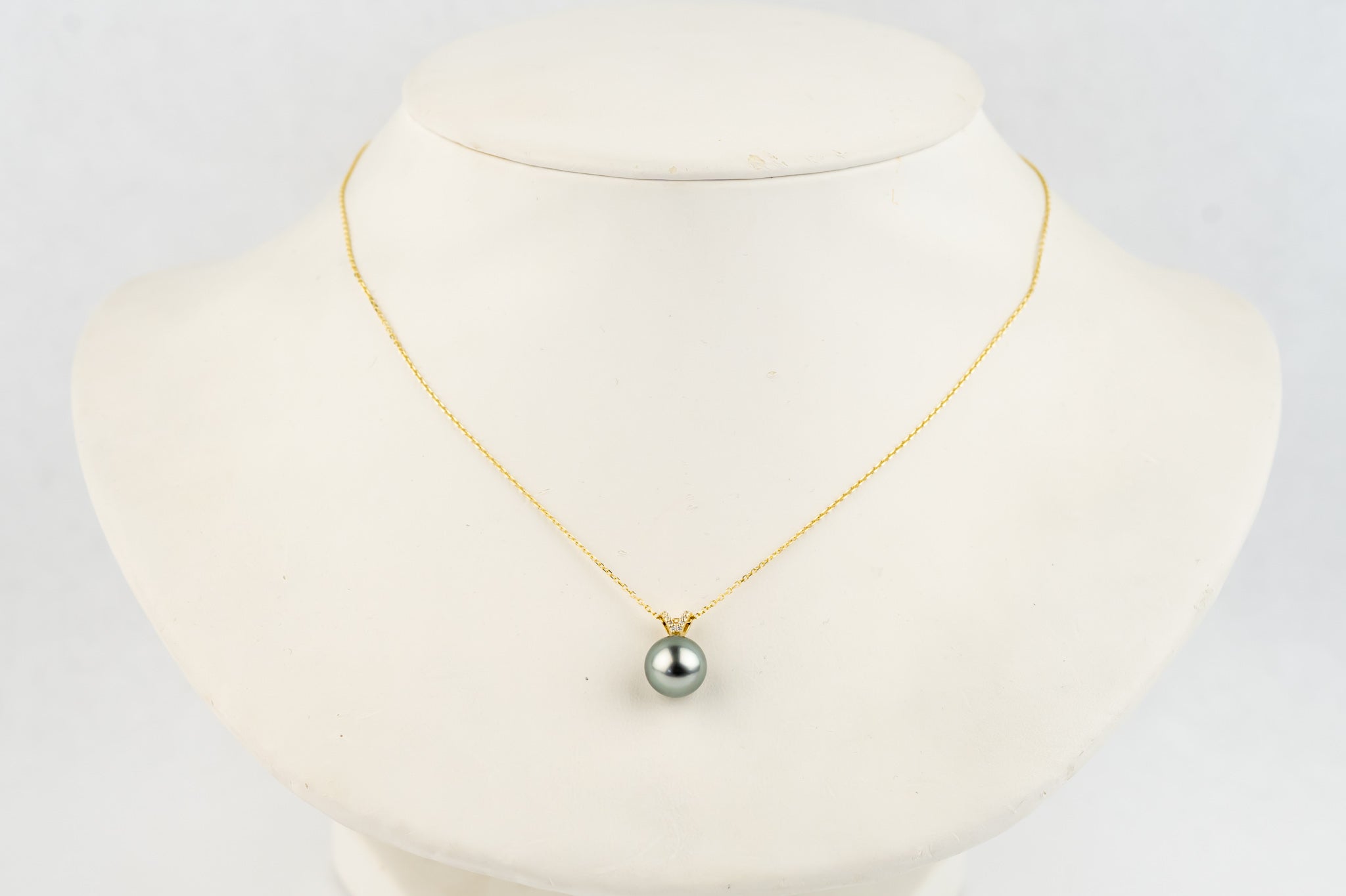 Shimmery Blue Tahitian Pearl & Diamond Hoa Necklace on 14K Yellow Gold