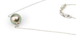 Light green peacock Tahitian pearl slider solitaire necklace on 14K white gold chain