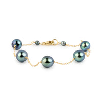Blue Crush Tahitian Pearl Tin Cup Bracelet on 14K Yellow Gold