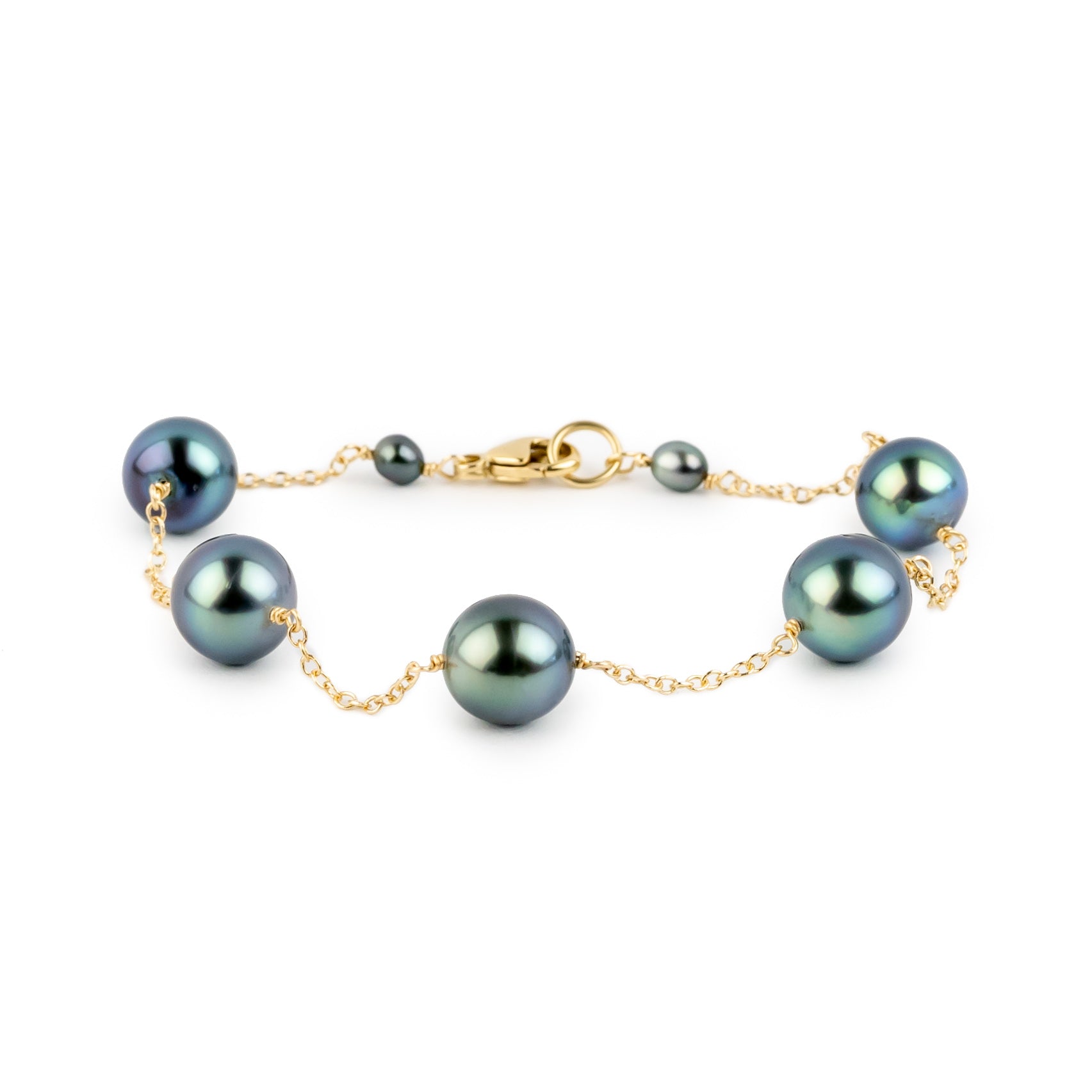 Blue Crush Tahitian Pearl Tin Cup Bracelet on 14K Yellow Gold