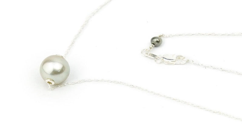Light Silvery 9.5mm Tahitian Pearl Solitaire Necklace on Sterling Silver
