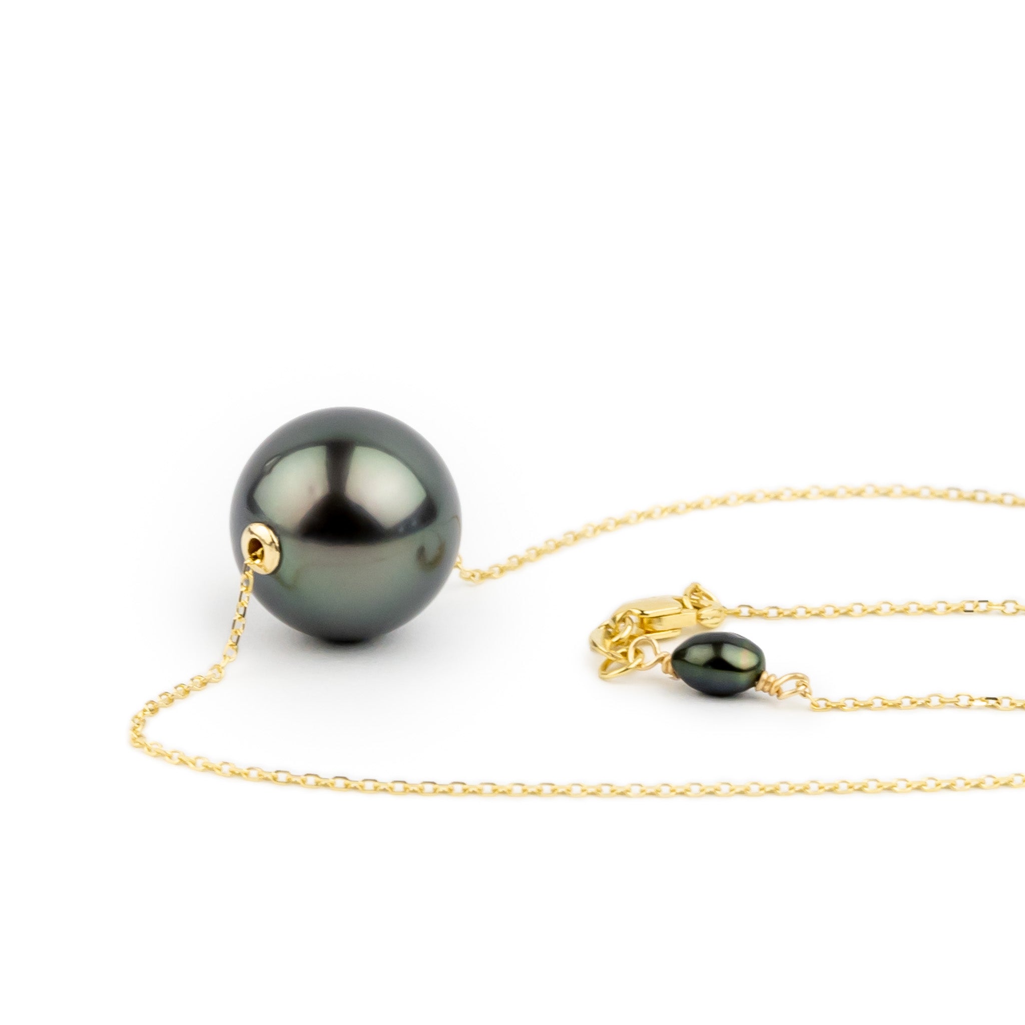 Indigo Twilight 13.4mm Pearl Solitaire Necklace on 14K Yellow Gold