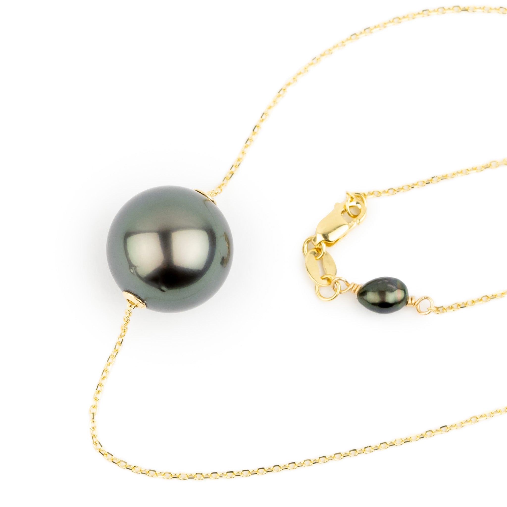 Indigo Twilight 13.4mm Pearl Solitaire Necklace on 14K Yellow Gold