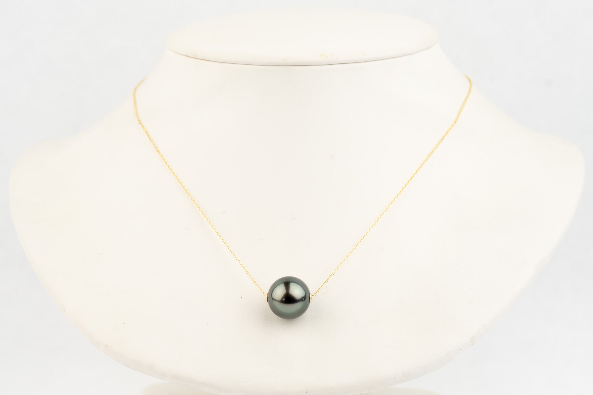 Indigo Twilight 13.4mm Pearl Solitaire Necklace on 14K Yellow Gold