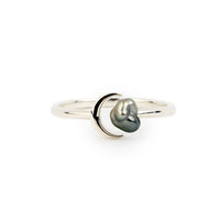 Silver Cloud Tahitian Keshi Crescent Moon Ring