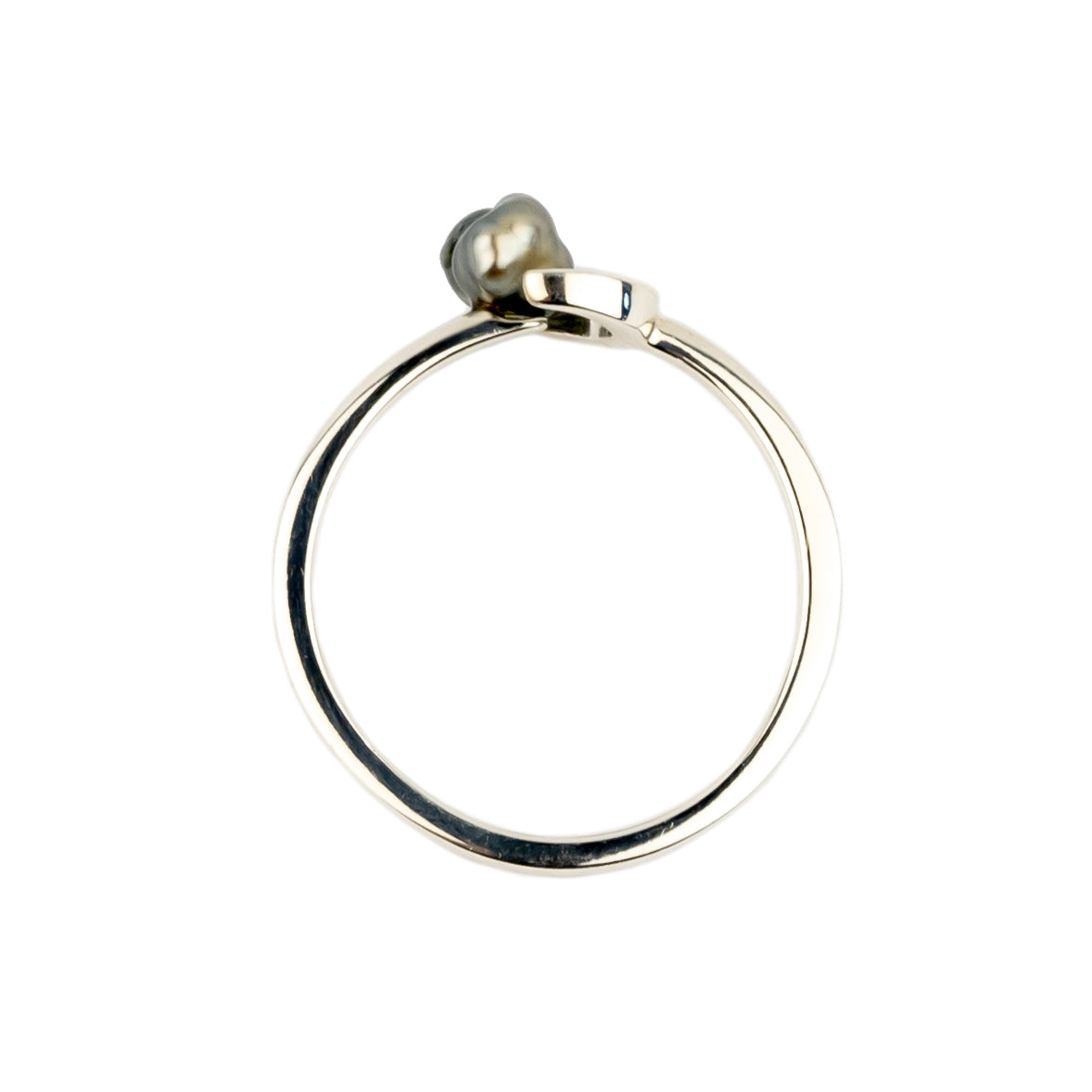 Silver Cloud Tahitian Keshi Crescent Moon Ring