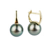 Stormy Blue-Green 9.5mm Tahitian Pearl Lever Back Hoop Earrings