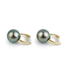 Stormy Blue-Green 9.5mm Tahitian Pearl Lever Back Hoop Earrings