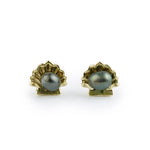 Dark Green Keshi Pearl Seashell Stud Earrings