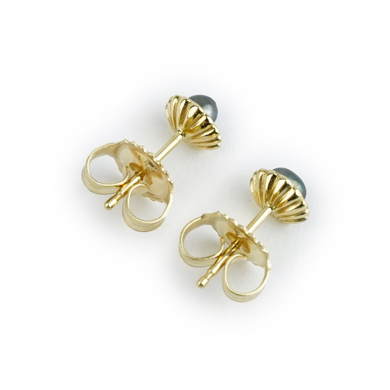 Dark Green Keshi Pearl Seashell Stud Earrings