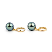 Lagoon Blue Tahitian Pearl Huggie Hoop Earrings
