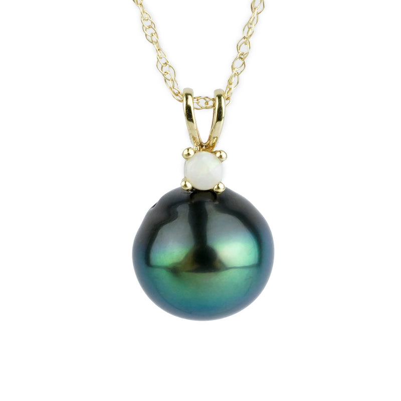 Tahitian Pearl & Opal Bright Blue-Green Étoile Necklace on 10K Gold