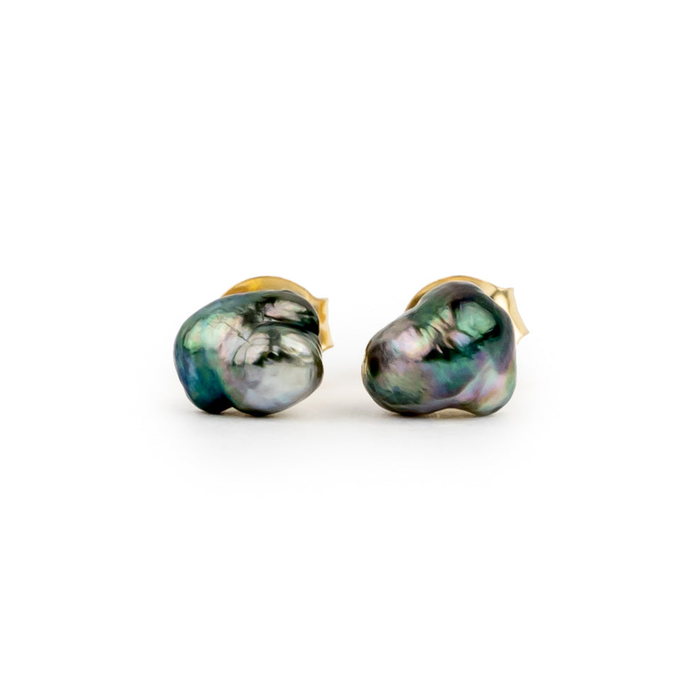 Oil Slick Keshi Pearl Stud Earrings