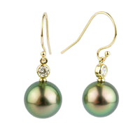 Tahitian Pearl & Diamond Aurora French Hook Earrings on 14K Yellow Gold