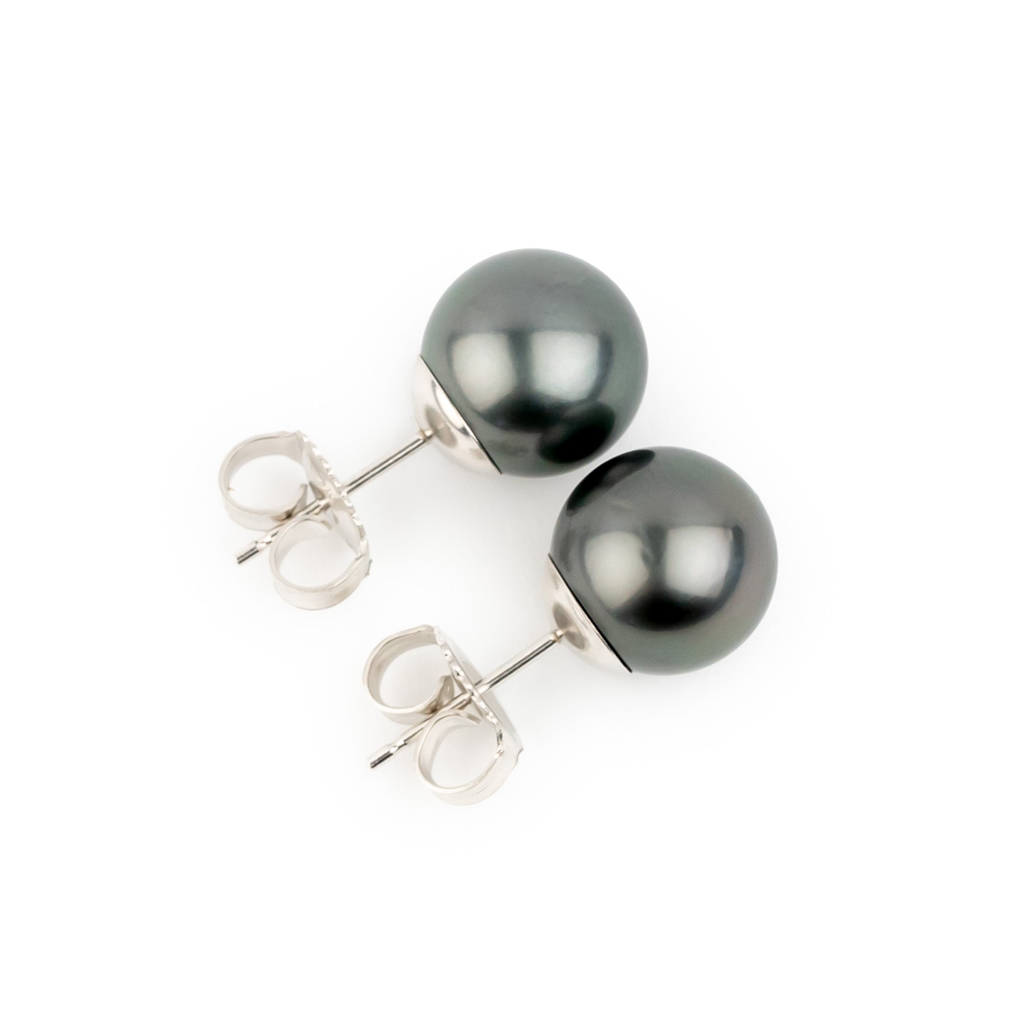 Dark Chrome 9-9.4mm Tahitian Pearl Stud Earrings
