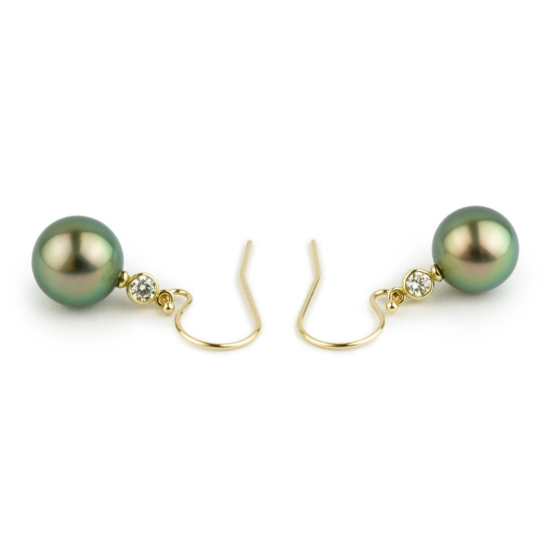 Tahitian Pearl & Diamond Aurora French Hook Earrings on 14K Yellow Gold