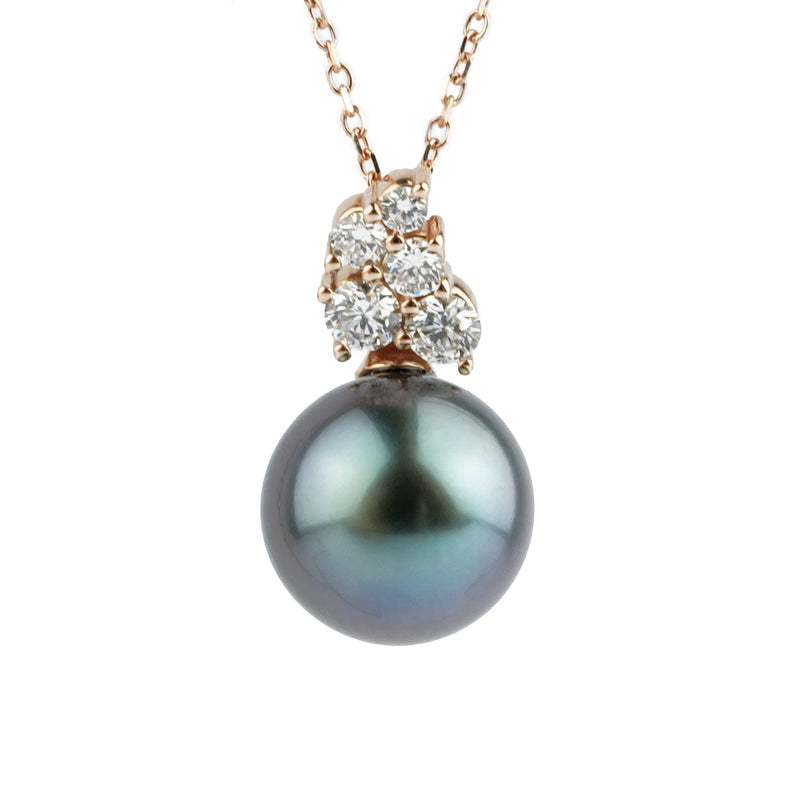 Lavender-Blue Tahitian Pearl & Diamond Asteria Pendant or Necklace on 14K Rose Gold