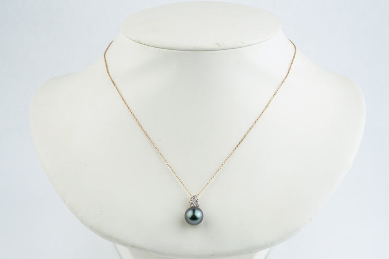 Lavender-Blue Tahitian Pearl & Diamond Asteria Pendant or Necklace on 14K Rose Gold