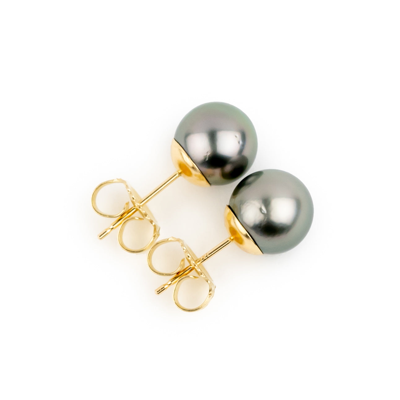 Rosy Pink-Green 8-8.7mm Tahitian Pearl Stud Earrings