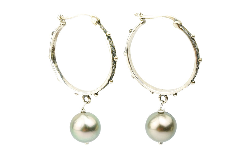 Cascadia Tahitian Pearl Sterling Silver Hoop Earrings