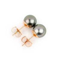 Rosy Pink-Green 8-8.7mm Tahitian Pearl Stud Earrings