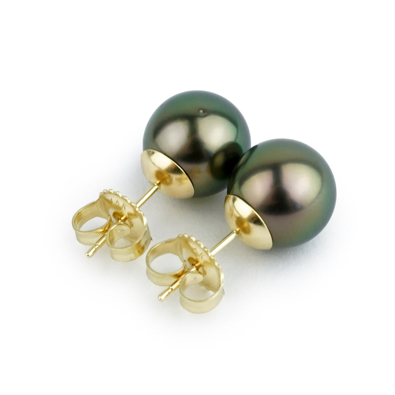 Aubergine Peacock 9.7mm Tahitian Pearl Stud Earrings