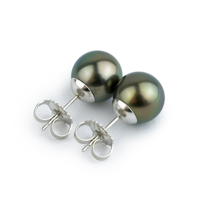 Aubergine Peacock 9.7mm Tahitian Pearl Stud Earrings