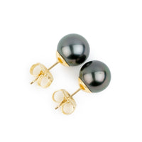 Dusky Pink Green 9-9.8mm Tahitian Pearl Stud Earrings